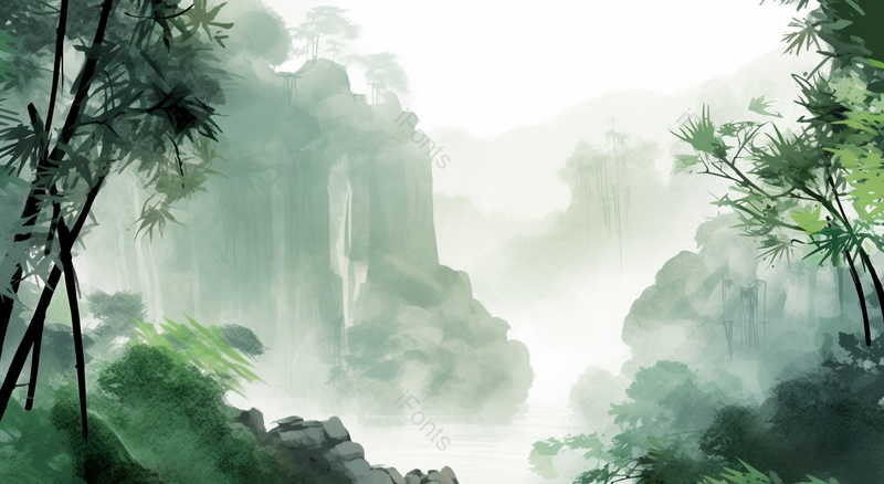 绿色山林意境中国风水墨画,插画/手绘图,插画/手绘图库,插画/手绘图下载,插画/手绘